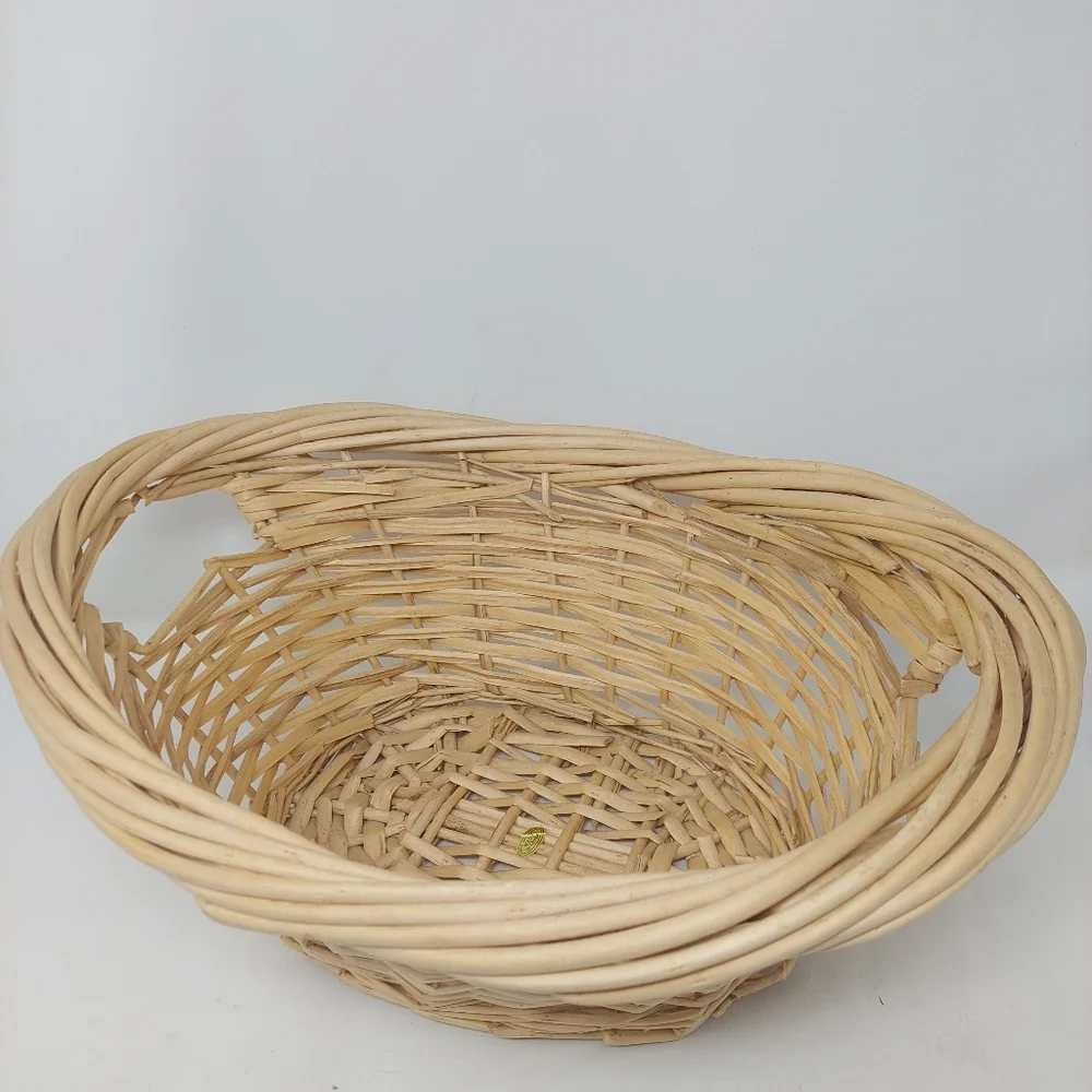 Willow Oval Wicker Basket Cut Out Handles Tan Storage Decorative Gift 16x10x8